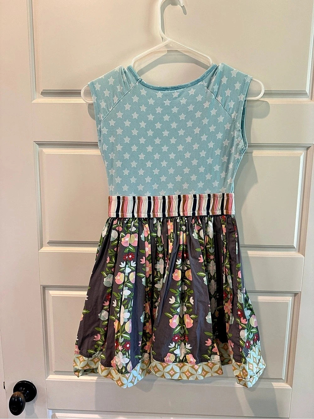 Girls Floral Star Dress Blue & Gray Girls 10